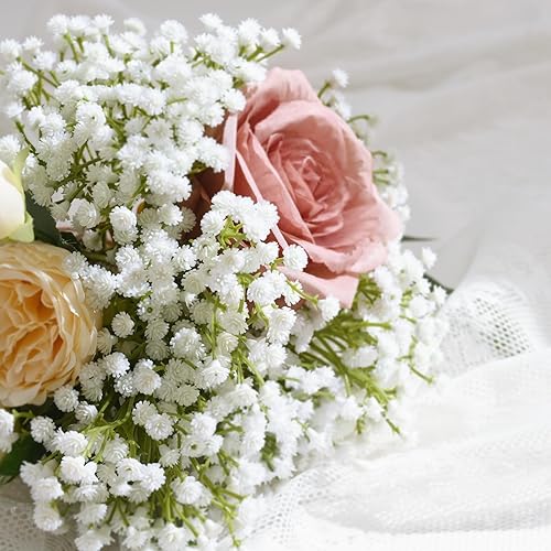 Miniatura 3 de Yastouay Flores artificiales de aliento de bebé, 10 piezas de flores artificiales blancas falsas de aliento de bebé, ramo de gypsophila de aliento