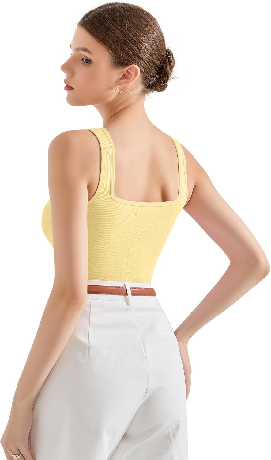 SUUKSESS Women Cotton Rib Squre Neck Tops Sleeveless Summer Padded Basic Tank Top - Image 5