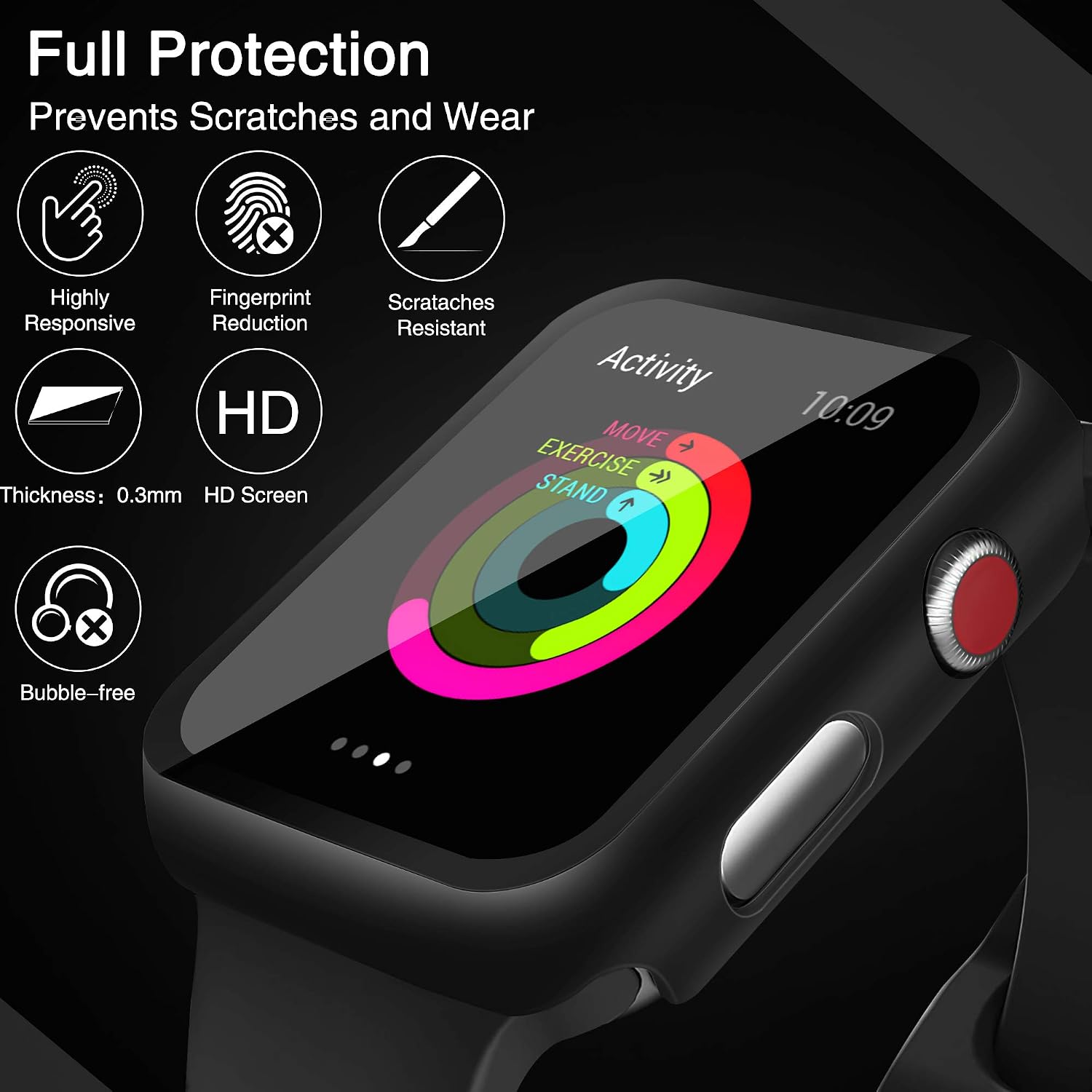 MZDXJ [4 Pack] Matte Tempered Glass Screen Protector Compatible for Apple Watch SE Series 6 5 4 3 2 HD Ultra-Thin Hard Case for 38/40/42/44mm (Blue/White/Black/Clear)