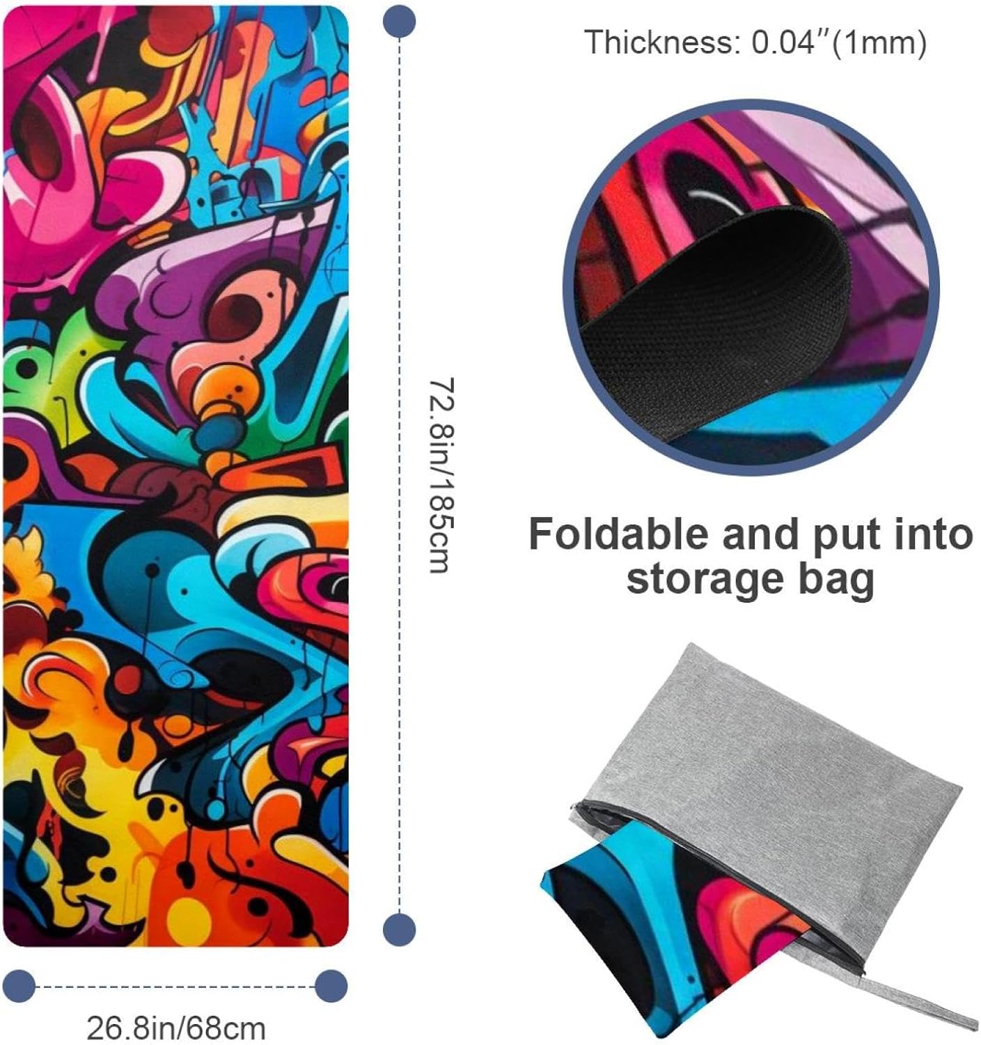 Yoga Towel, Colorful Graffiti Pattern Non Slip Sweat Absorbent Hot Yoga Mat Towel for Hot Yoga, Pilates and Fitness - 72.8" x 26.8"