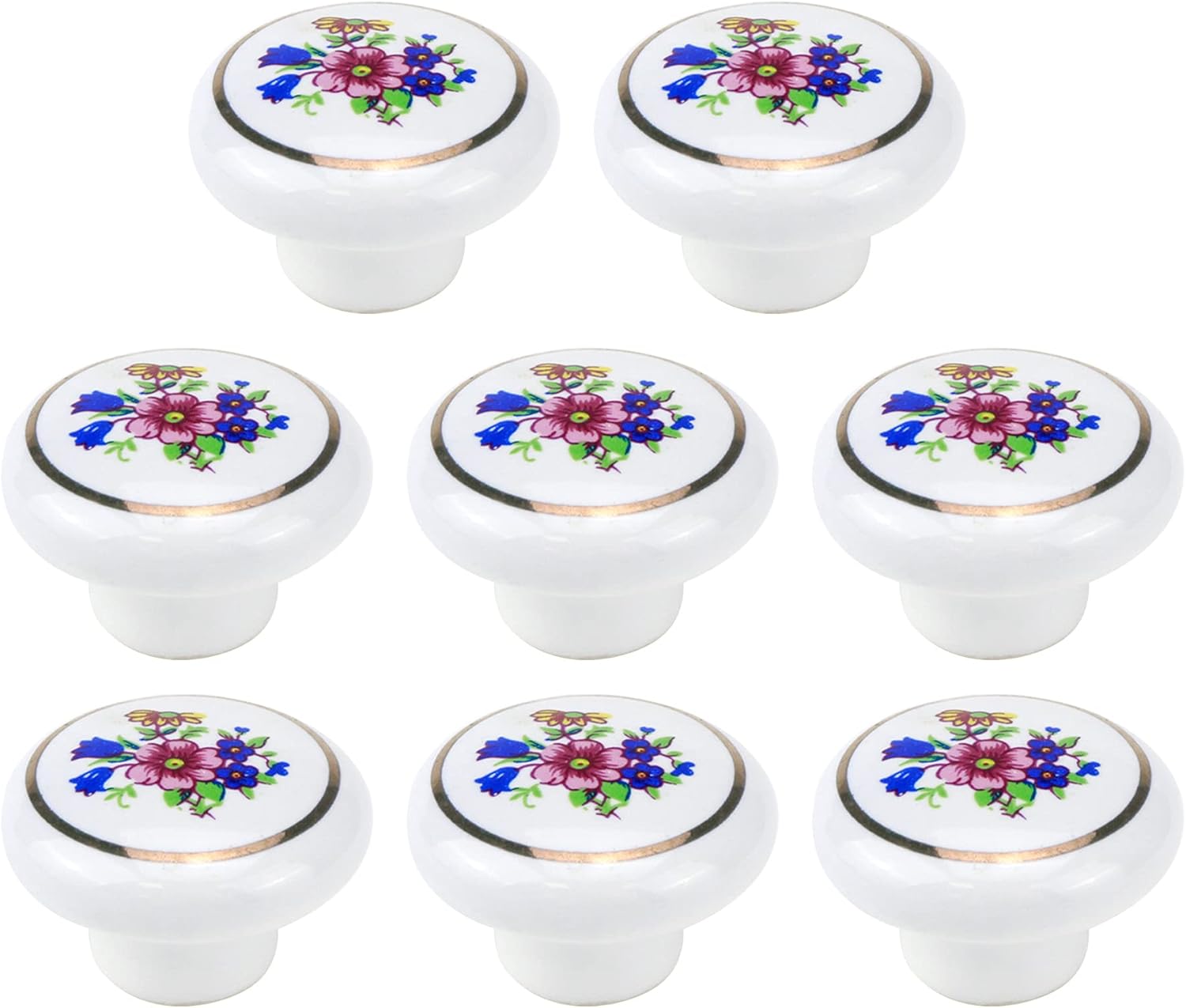 Bitray Vintage Ceramic Knobs Flower Dresser Drawer Pull -8pcs