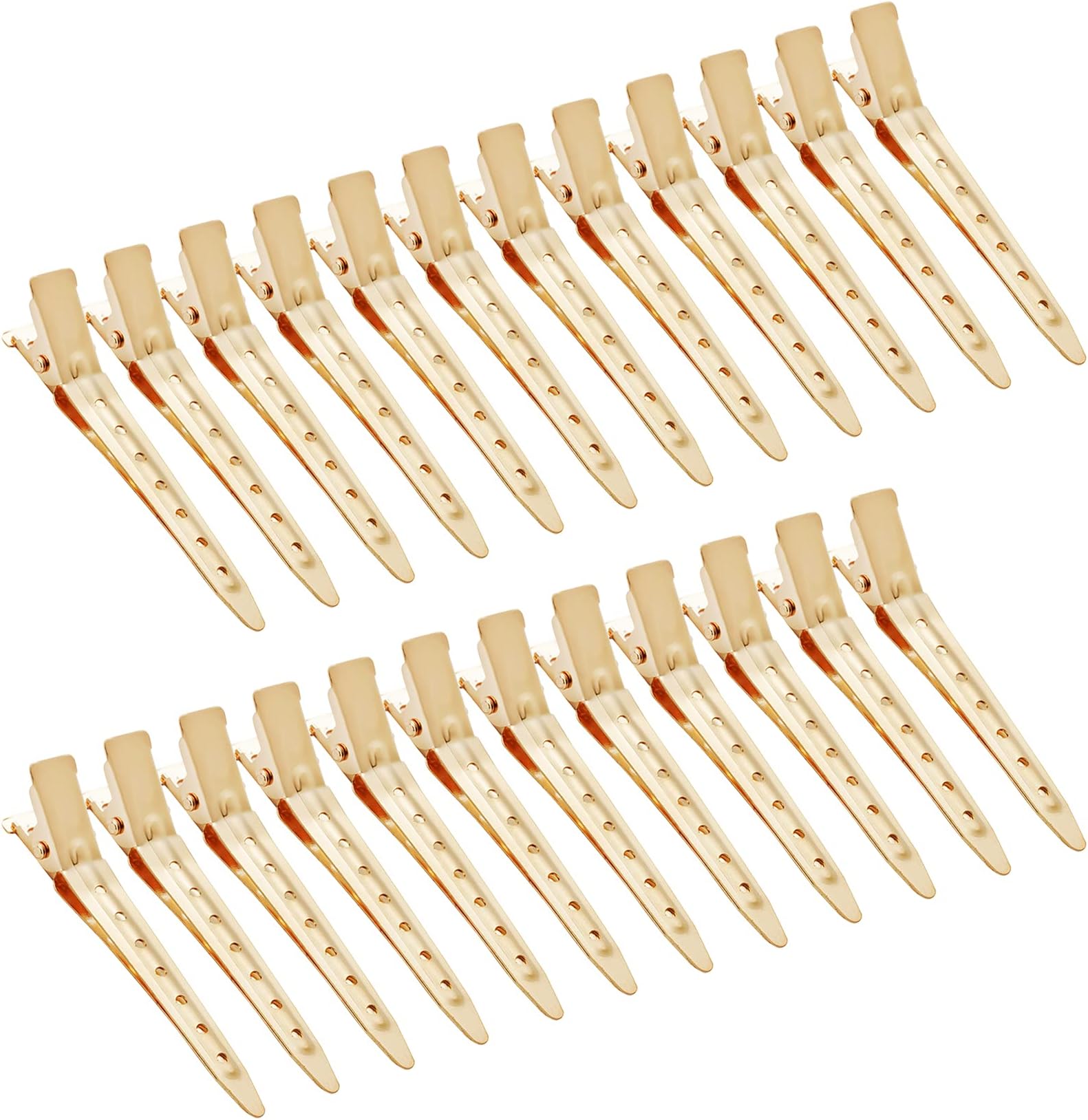 24 Packs Duck Bill Clips, Bantoye 2.75 Inches Rustproof Metal Alligator Curl Clips with Holes for Hair Styling, Hair Coloring, Gold