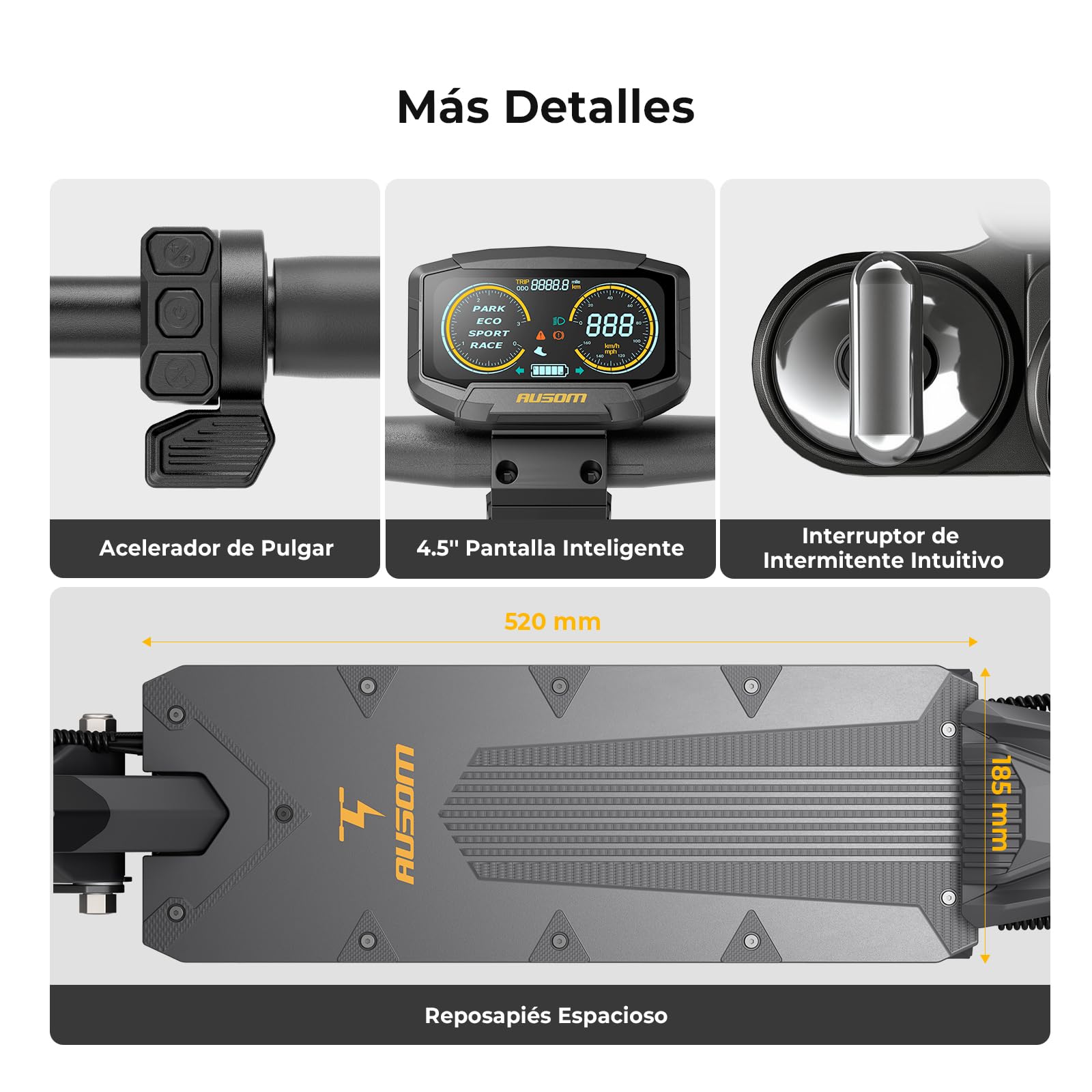 Patinete Eléctrico Ausom K20/K20 Pro, 90KM /70km Autonomía, Batería 48V, Suspensión ShocFree, Neumáticos 10", Frenos de Disco+E-ABS, Scooter eléctrico