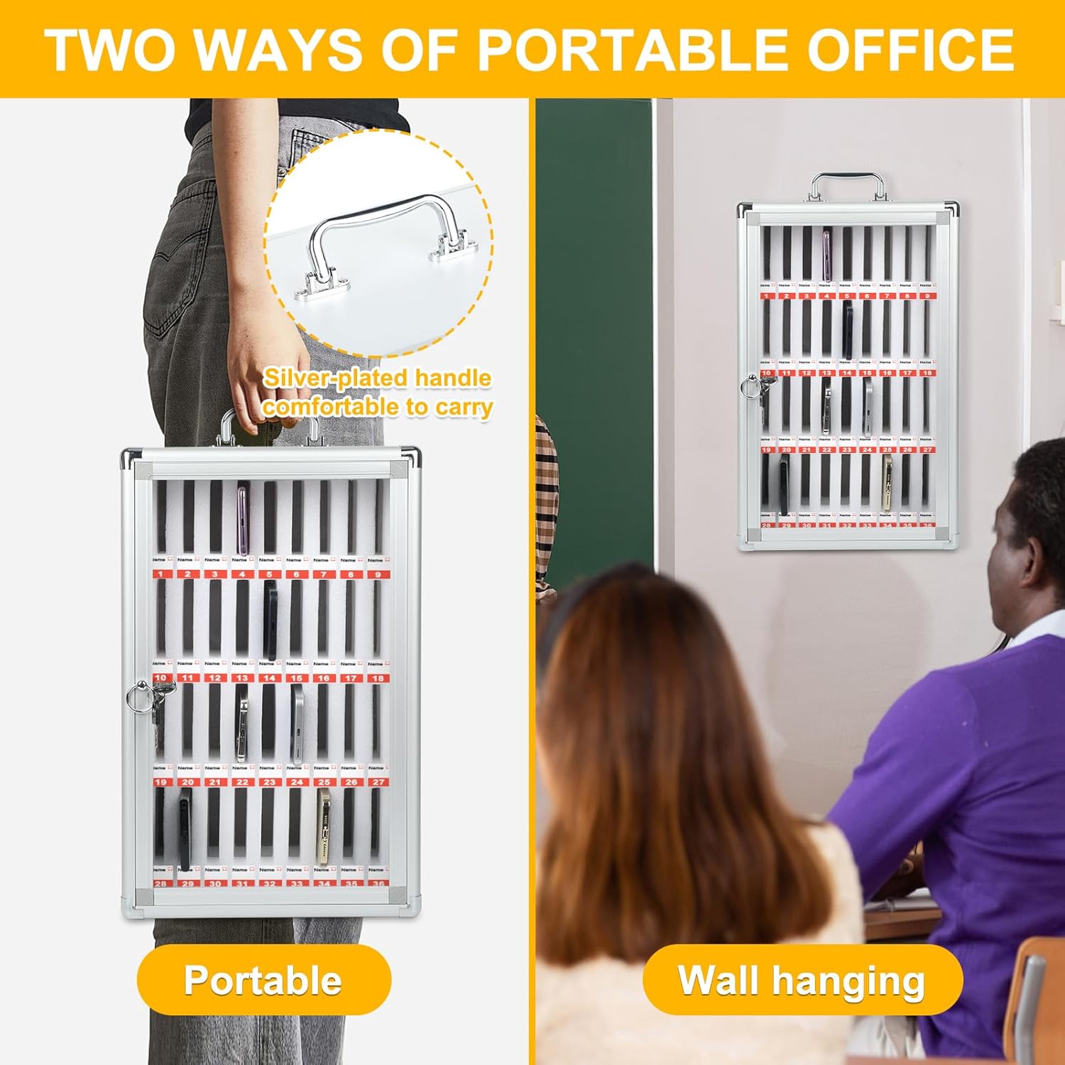 24 Slots Aluminum Alloy Cell Phone Holder Classroom,Cell Phone Storage Cabinet Pocket Chart,for Cell Phones Wall-Mounted with a Locked,Movable,Can be Carried by Hand (24 Slot)