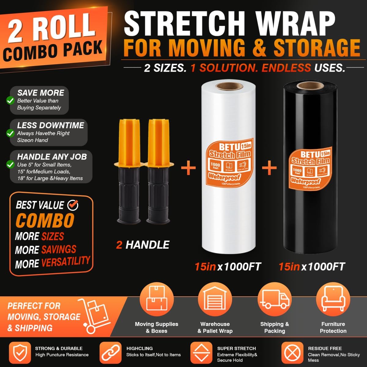 Stretch Film Shrink Wrap Privacy Combo Kit 15 Clear Black