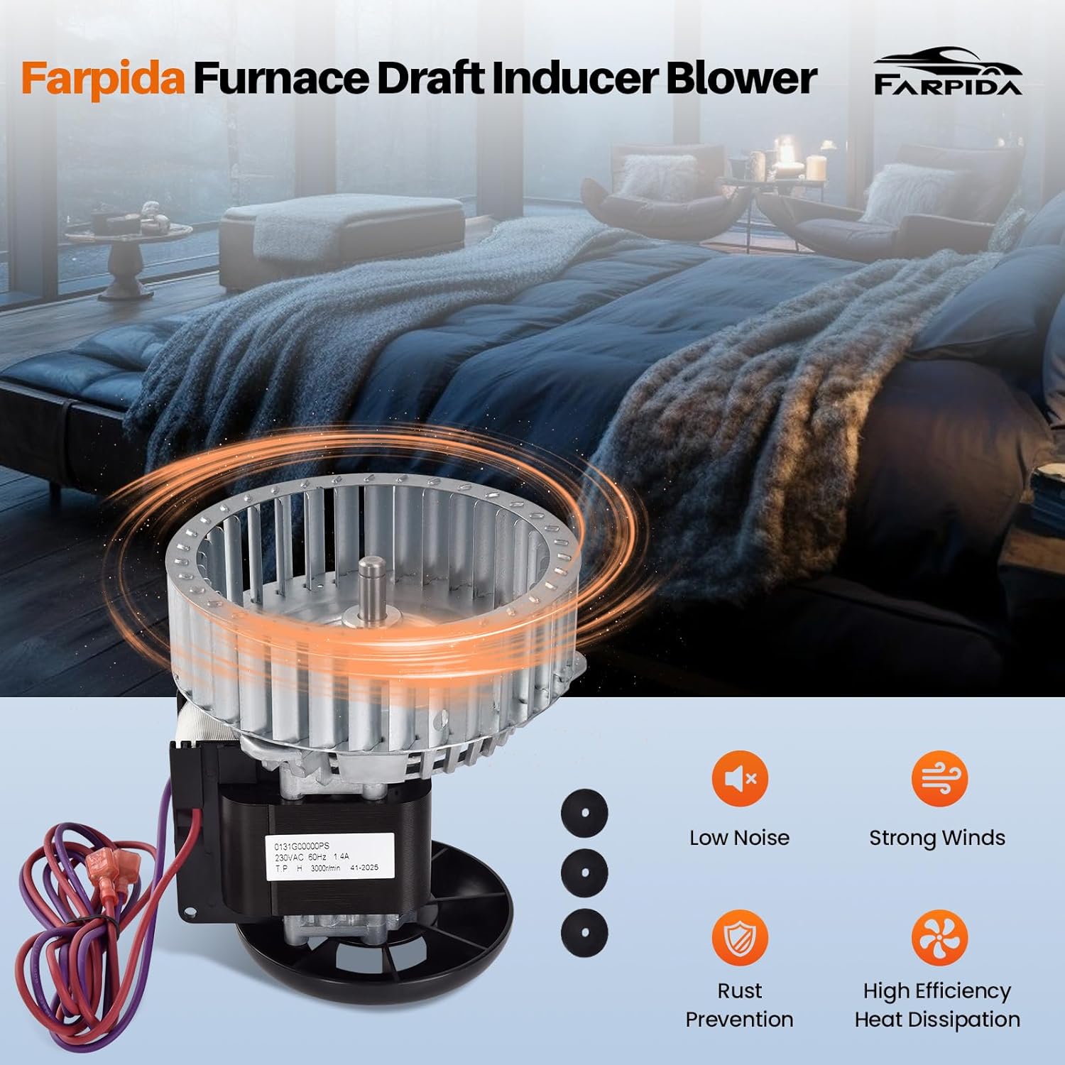 0131G00000P J238-150-15301 Furnace Draft Inducer Motor Assembly Compatible with Goodman, Fasco, Packard, A078 Exhaust Vent Venter Motor Replace# 70582338, 66000, 71582338