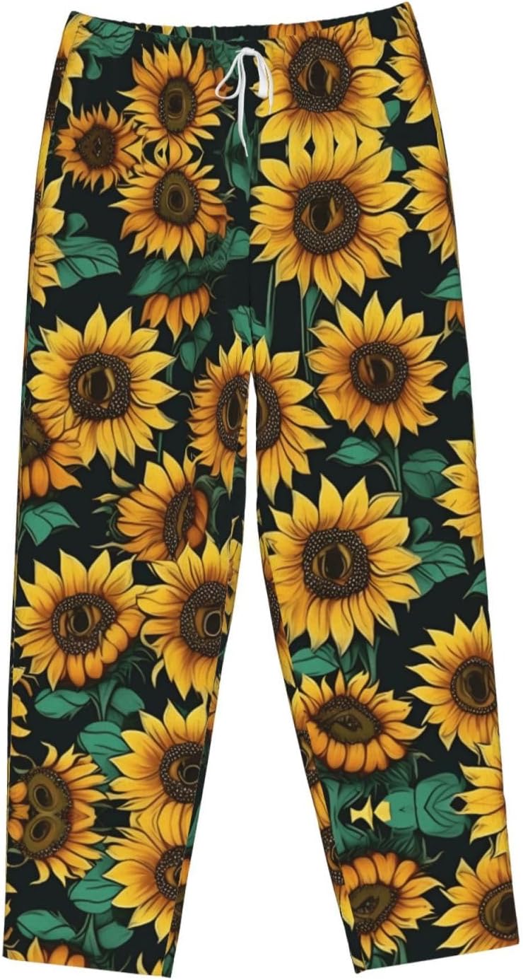 Sunflower Print Cozy Christmas Pajama Pants,Flannel Pajama Bottoms,Cater To Various Body Types