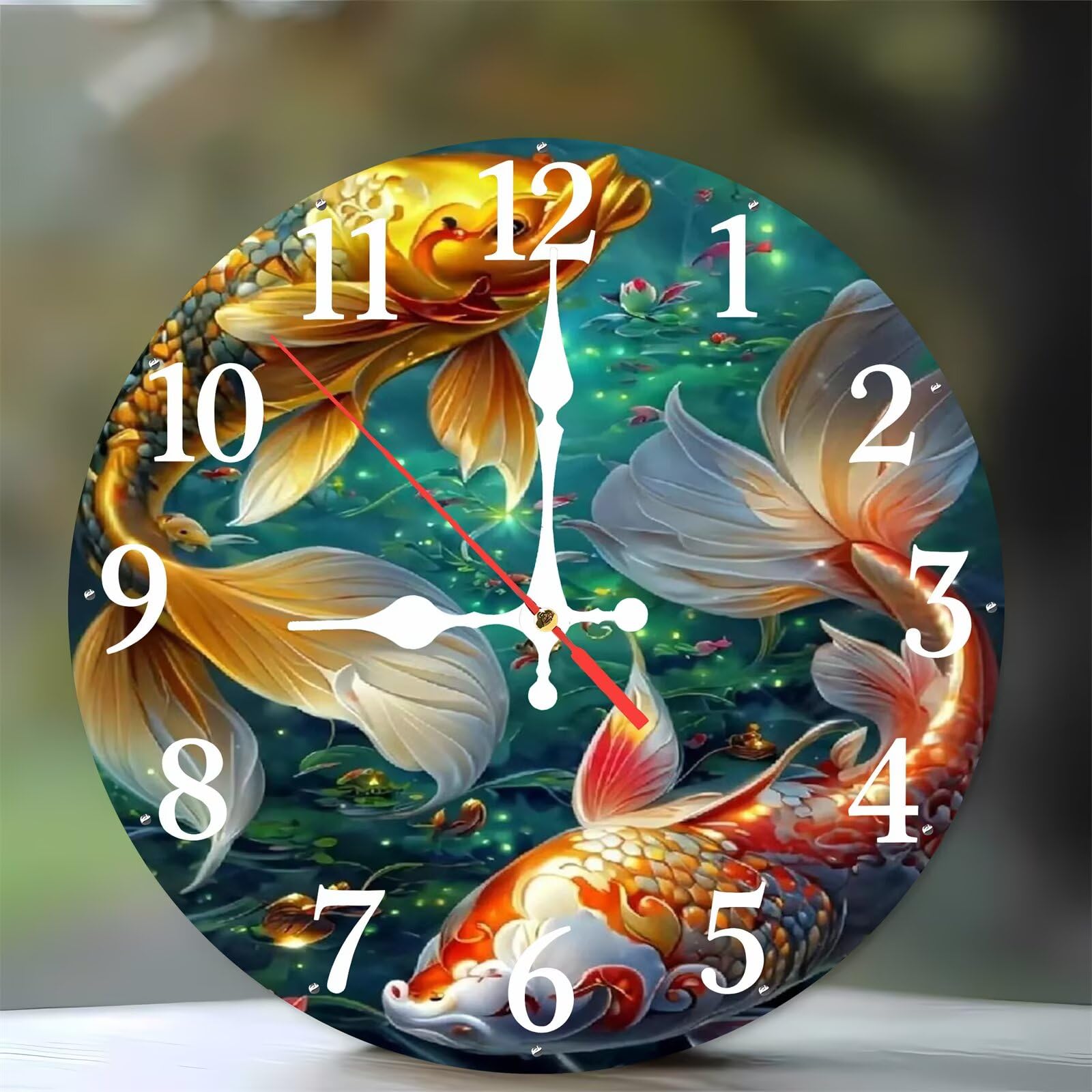 Horloge murale moderne en bois de 35 cm avec motif bassin à carpes koï