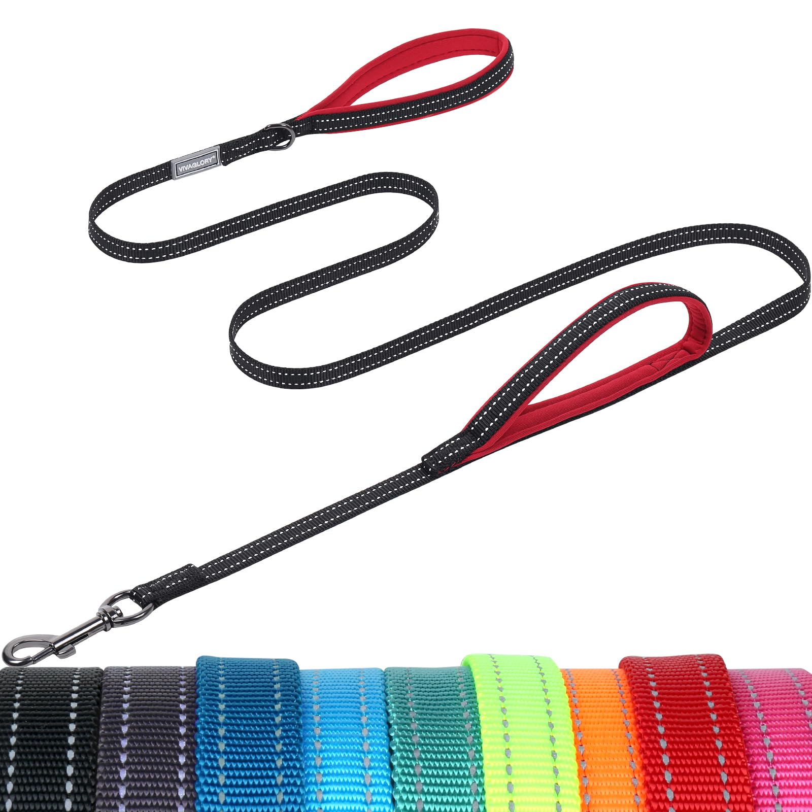 VIVAGLORY Twingrip Führleine Hund, Leine Hund Hausleine Joggingleine, Hundeleine mit 2 Griffen Doppelgriff, Gepolstert Neopren & Reflektierend