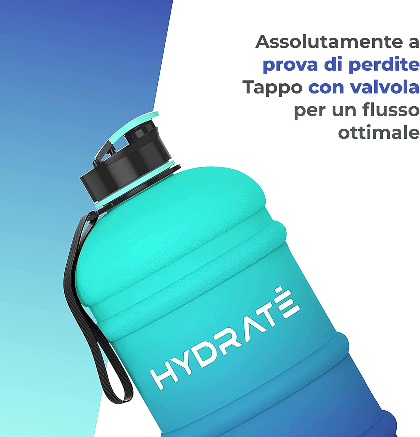 HYDRATE - Borraccia XL da 2,2 litri, senza BPA, con tappo a ribalta, ideale per la palestra – opzioni di colore (2,2 litri, blu laguna) 2,2 Litri Blu Laguna - Immagine 5