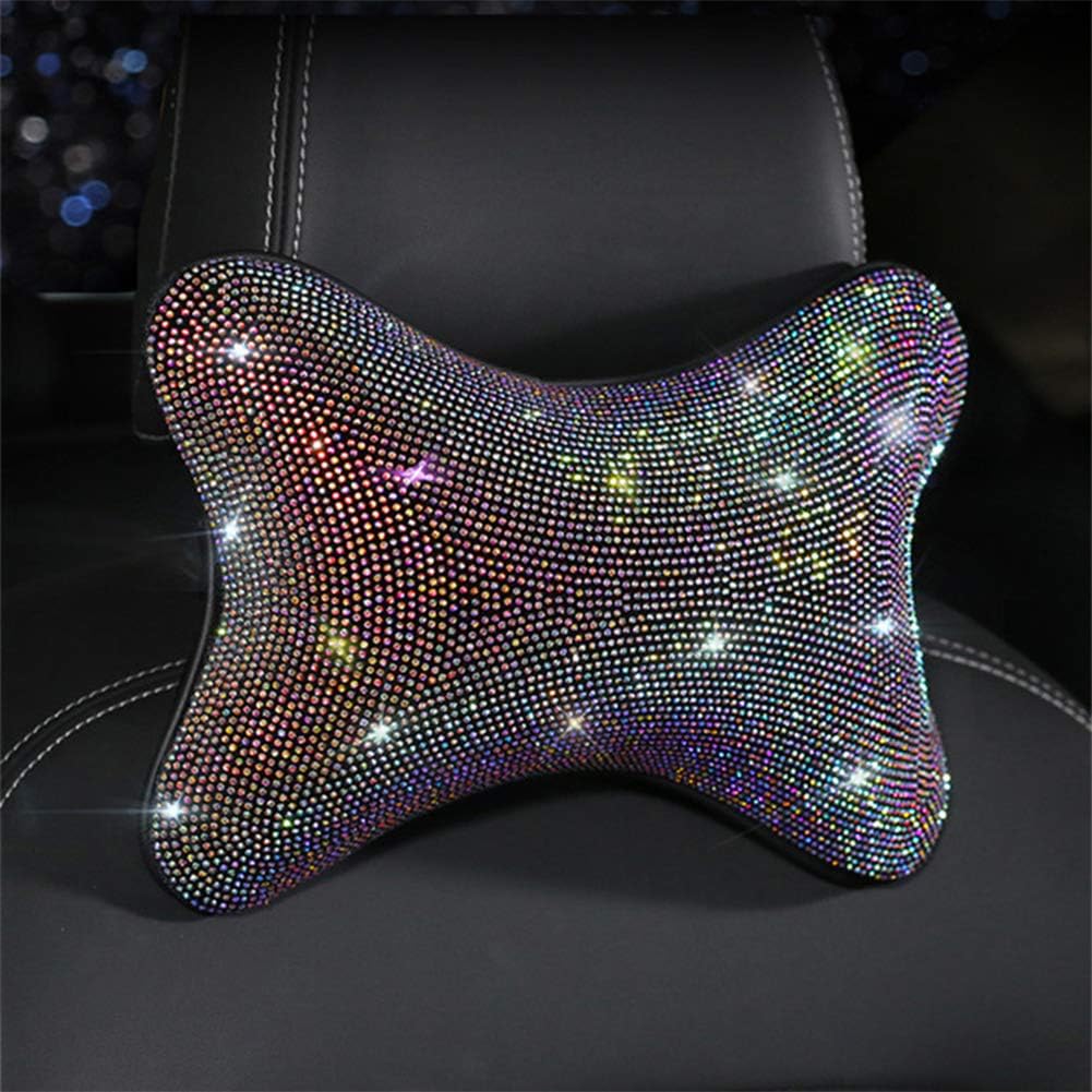 Bling Bling Rhinestones Diamond Car Seat Neck Rest Pillow Luster Crystal Headrest Head Support Diamond Car Decor Accessories(Head Pillow)