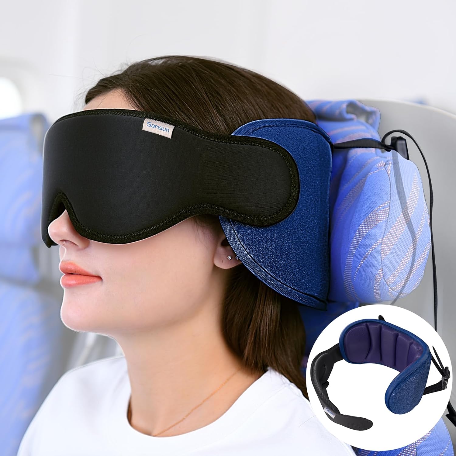 SARISUN Travel Pillows for Airplanes, Neck Pillow with Eye