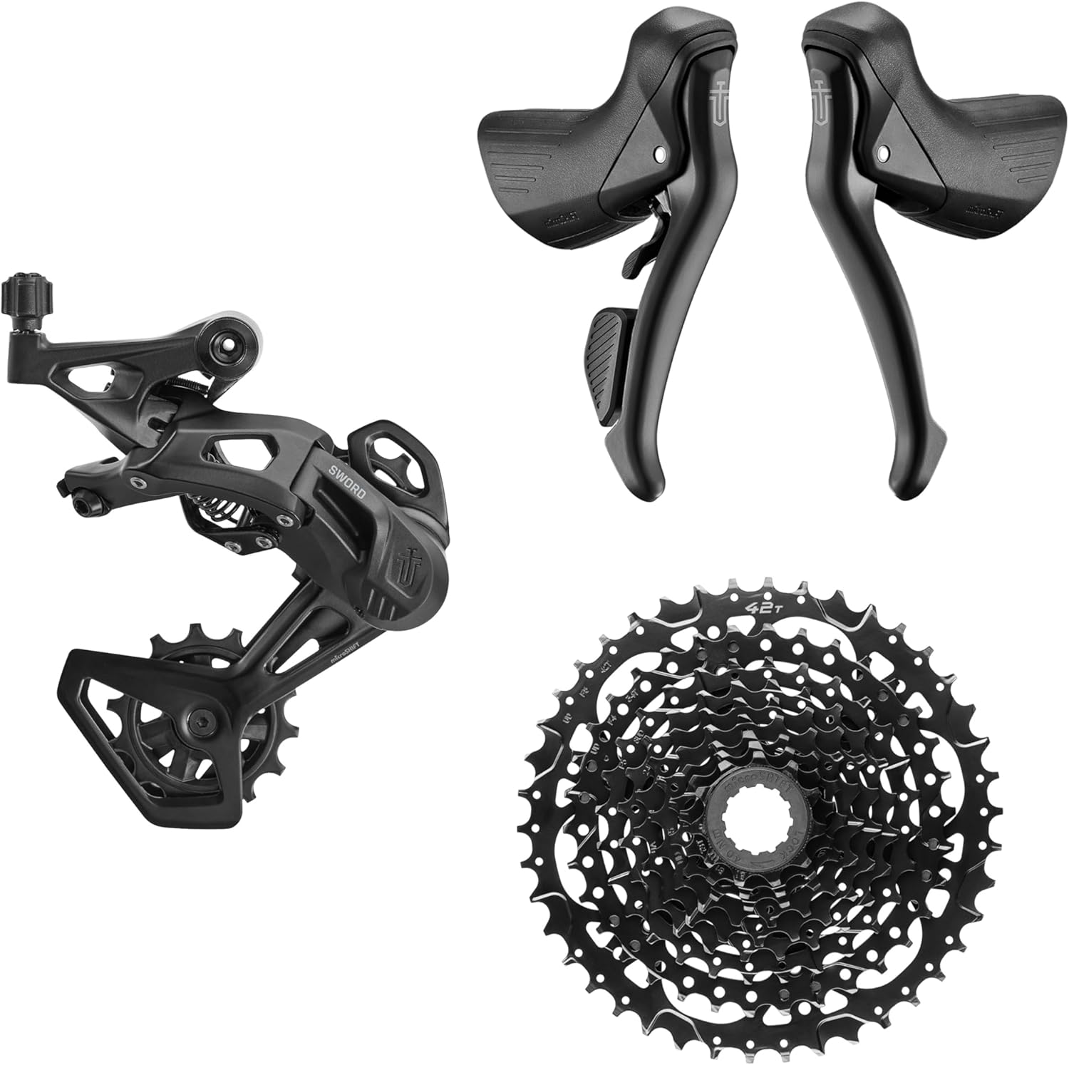 microSHIFT Sword Black 1x9-Speed Groupset - Includes Brake/Shifters, Rear Derailleur Medium Cage, 11-42t Cassette, Crankset Not Included