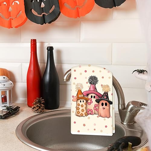 Miniatura 6 de AnyDesign Toalla de cocina de Halloween Boo, paño de cocina rosa, lindo fantasma, toalla de té decorativa de secado a mano para Halloween,