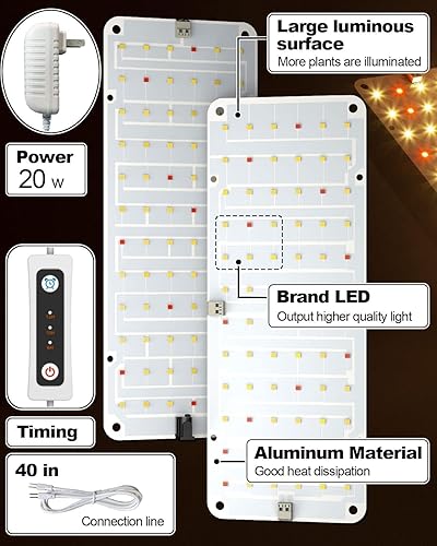 Miniatura 6 de DOMMIA Luces de cultivo para plantas de interior, paquete de 3 luces LED de espectro completo con temporizador de encendido y apagado automático,