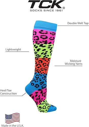 Miniatura 6 de TCK Calcetines OTC con estampado divertido de arcoíris neón Peace Sign,Impresión de leopardo,Estampado de huellas