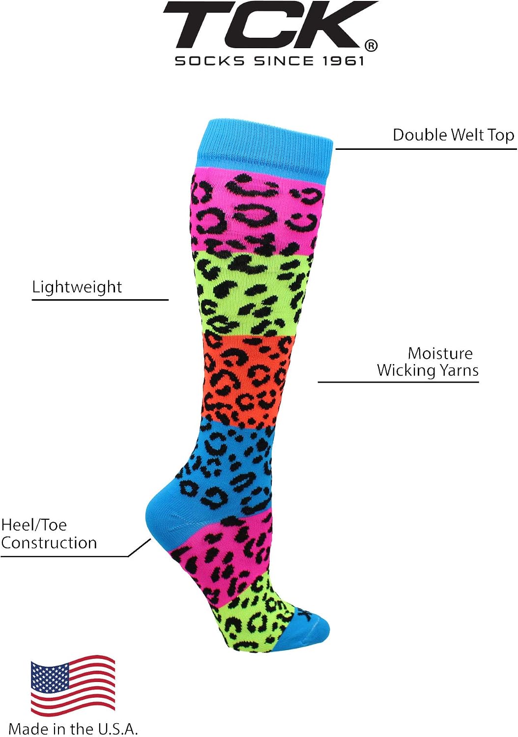 TCK Neon Rainbow Fun Print OTC Socks