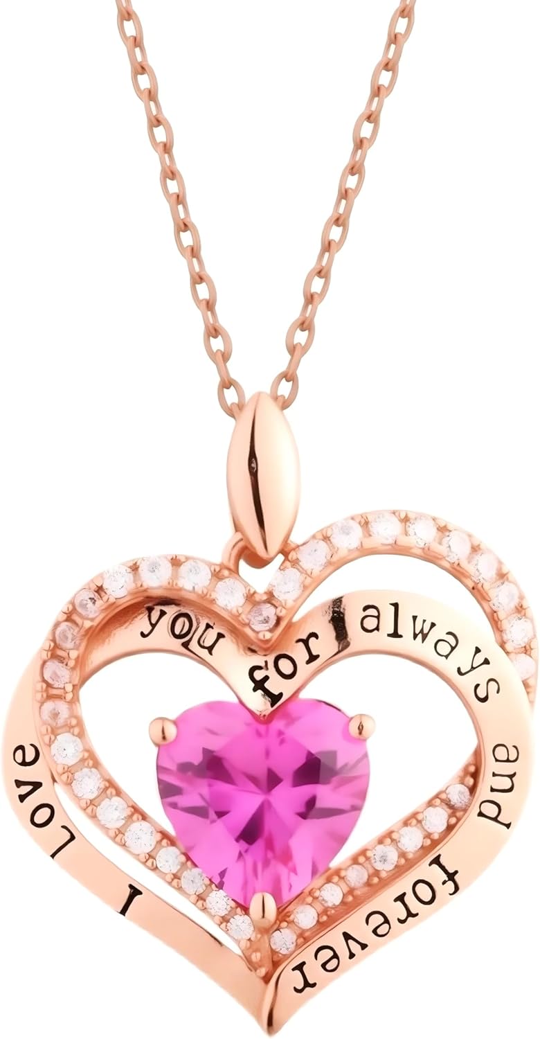 Dainty Double Heart Pendant Necklace with Ruby&Cubic Zirconia, Engraved “I Love You For Always and Forever” S925 Sterling Silver 14K Rose Gold Plated Necklace for Women, Meaningful Gift for Her, Valentine’s Day, Anniversary Dainty Double Heart Pendant Necklace with Ruby&Cubic Zirconia, Engraved “I Love You For Always and Forever” S925 Sterling Silver 14K Rose Gold Plated Necklace for Women, Meaningful Gift for Her, Valentine’s Day, Anniversary