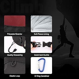 Rhino Valley Climbing Chalk Bag, No Leak Drawstring Chalk Bag with Adjustable Belt, Carabiner Clip and Zippered Pockets Chalk Bag for Climbing, Cross Fit, Weight Lifting & More - Black & Red