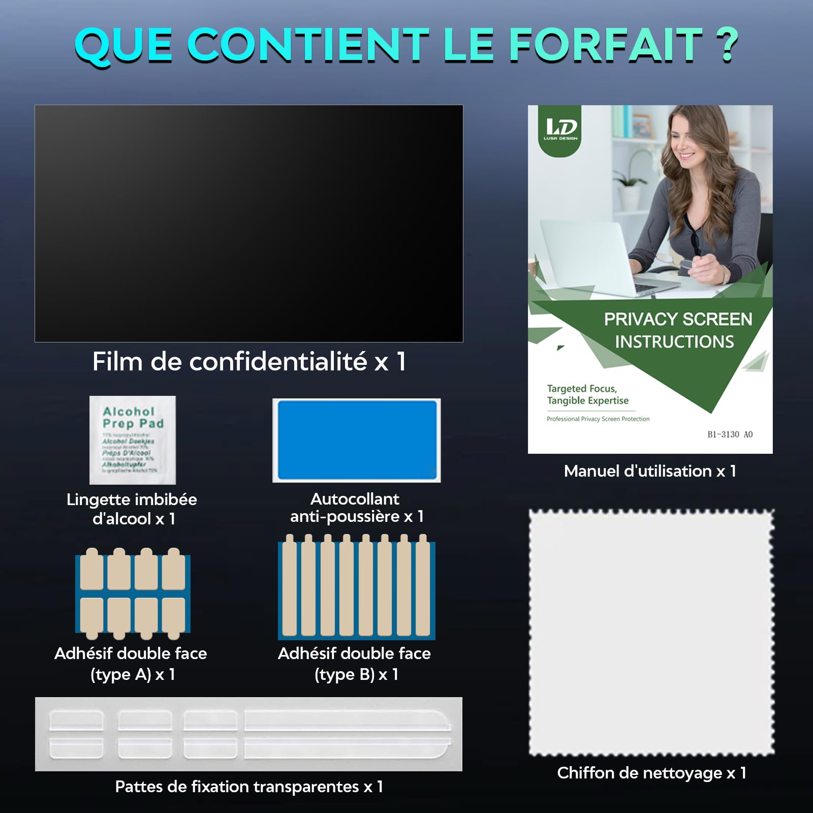 Filtre de Confidentialité pour 14 pouces ordinateurs portables Aspect 16:10, Anti-espionnage, Anti-lumière bleue et Anti-reflets, Amovible, compatible avec Lenovo, HP, Dell, Acer, Samsung, Asus