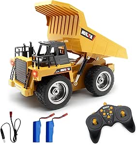 fisca RC Truck 6 Ch 2.4G Alloy Remote Control Dump Truck 4 Wheel Driver Mine Construction Vehicle Toy Machine Model with LED Light