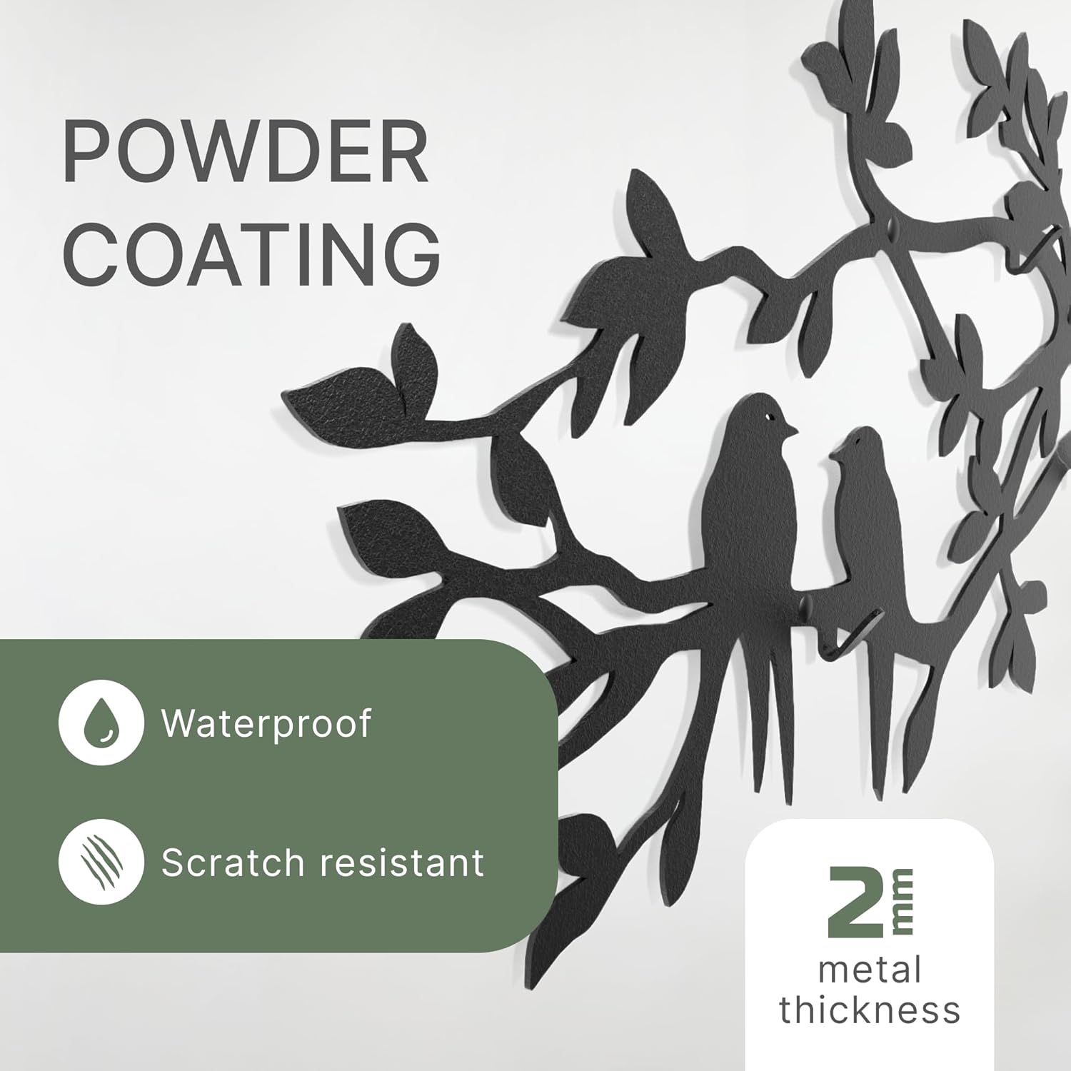 Tree Branch Coat Rack Wall Mount, 5 Hooks – Heavy Duty Metal, Birds on Tree Branch Wall Art & Functional Entryway Organizer, Wall Mounted Hanger for Living Room, Bathroom, Bedroom, Home Décor, 41x16"