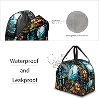 Vista 4 de Bolsa de almuerzo aislada para mujeres y hombres, Halloween, castillo de bruja, calabaza, impermeable, bolsa térmica reutilizable, contenedor