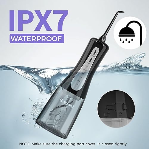 Miniatura 6 de GOLDANT - Hilo dental de agua de 350ML con bolsa de viaje, irrigador bucal inalámbrico portátil de 5 modos, limpiador recargable eléctrico IPX7