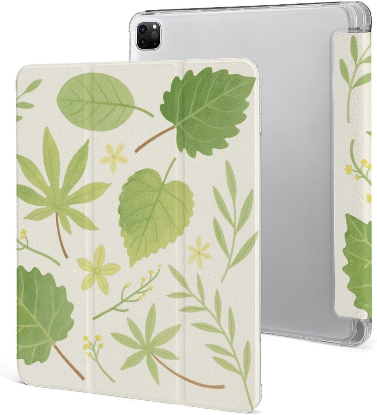 Green Leaves 12.9 in Trifold for iPad Case with Pencil Holder