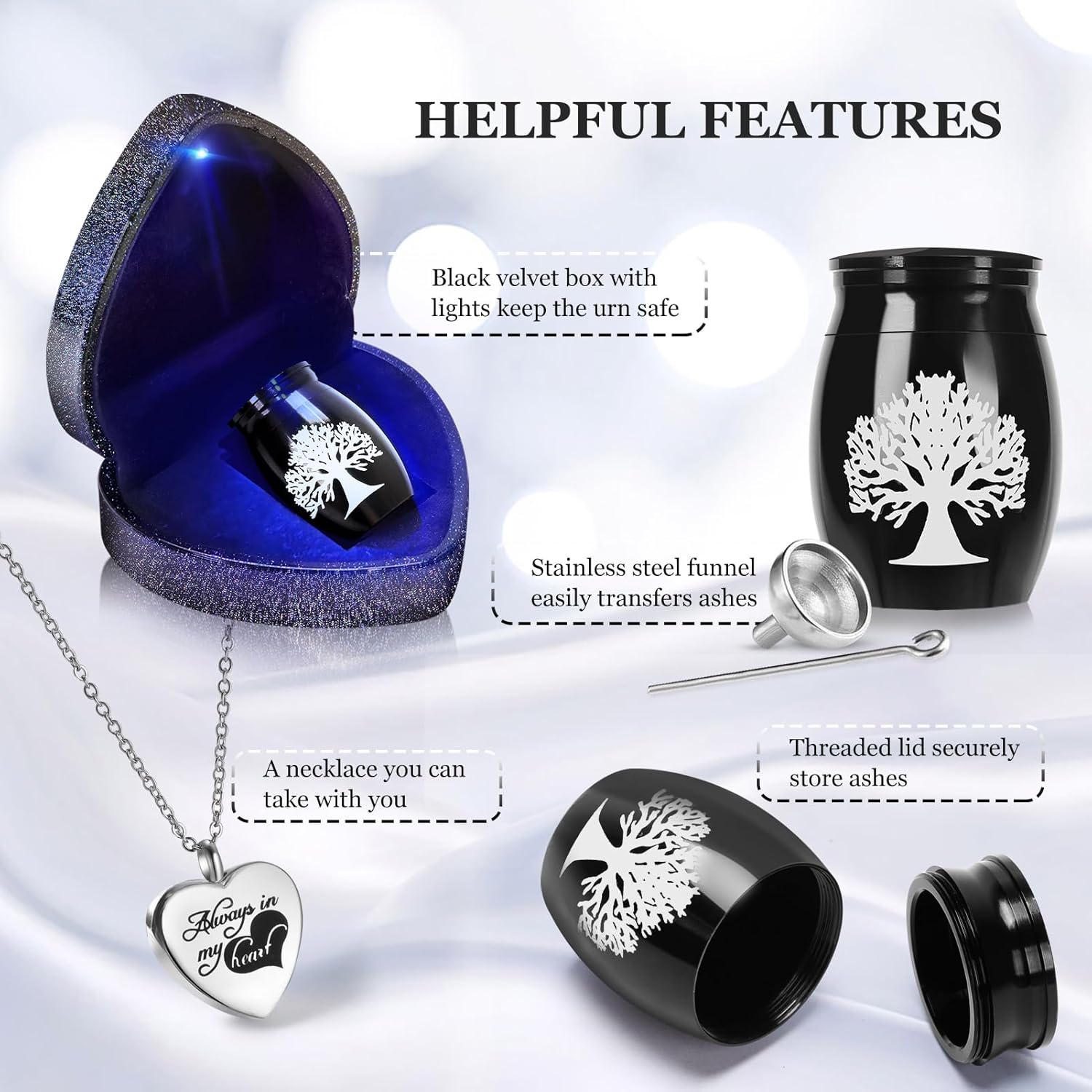 Small Urns for Human Ashes Keepsake【w/Funnel & Urn Necklace & Velvet Heart Case】 Little Tiny Urn Exquisite Memorial Gift for Loss of Loved One - Miniature Ashes Holder Mini Sharing Urns for Male Dad - Image 4