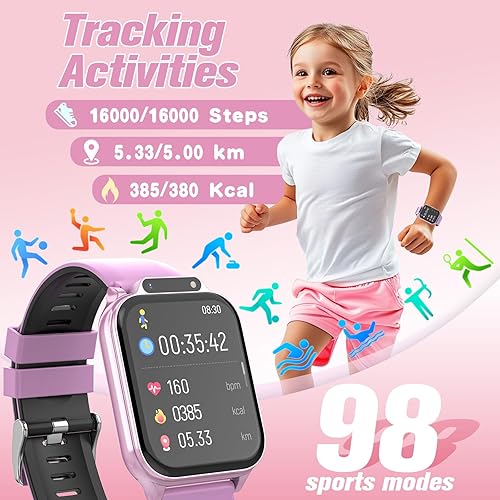 Miniatura 4 de Reloj inteligente para niños de 1.85 pulgadas con rastreador de fitness, monitor de sueño, más de 22100 modos deportivos, esfera de bricolaje, IP68