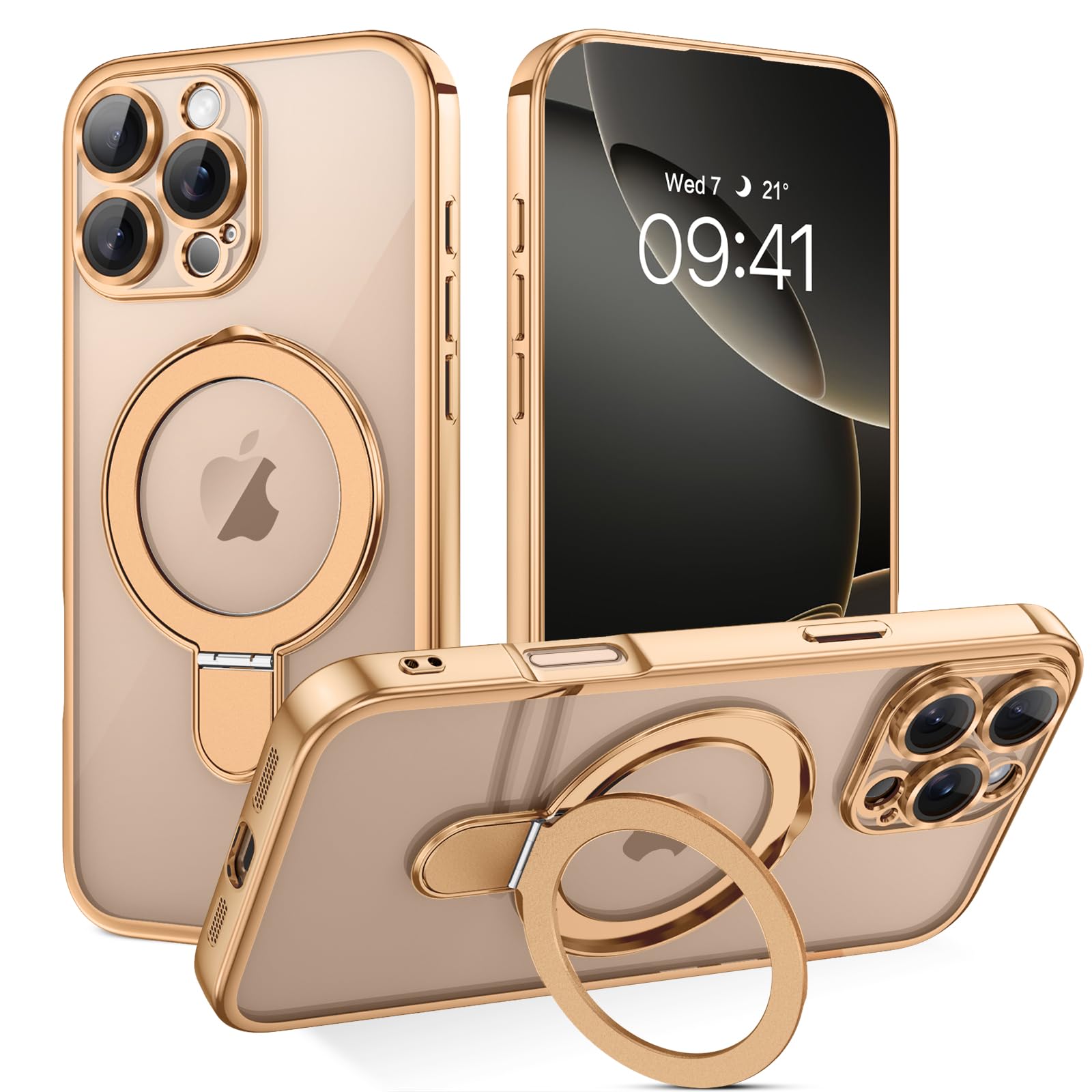 VENINGO for iPhone 16 Pro Case with Invisible Ring Stand,Compatible with Magsafe,Transparent Electroplated Slim Hands Free Full Camera Protection