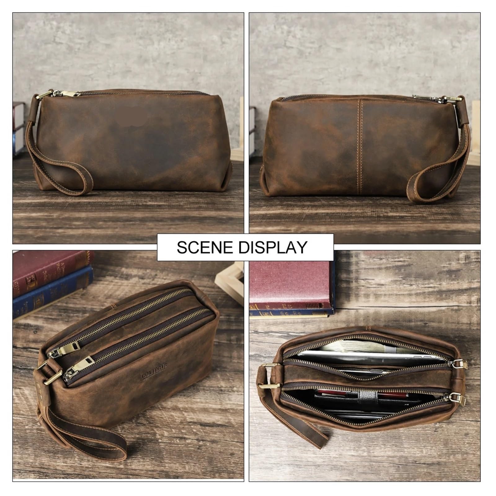 Pochette in pelle for uomo Borse Borsa da uomo Tasca for telefono Pochette Portafogli grandi Regali for il marito