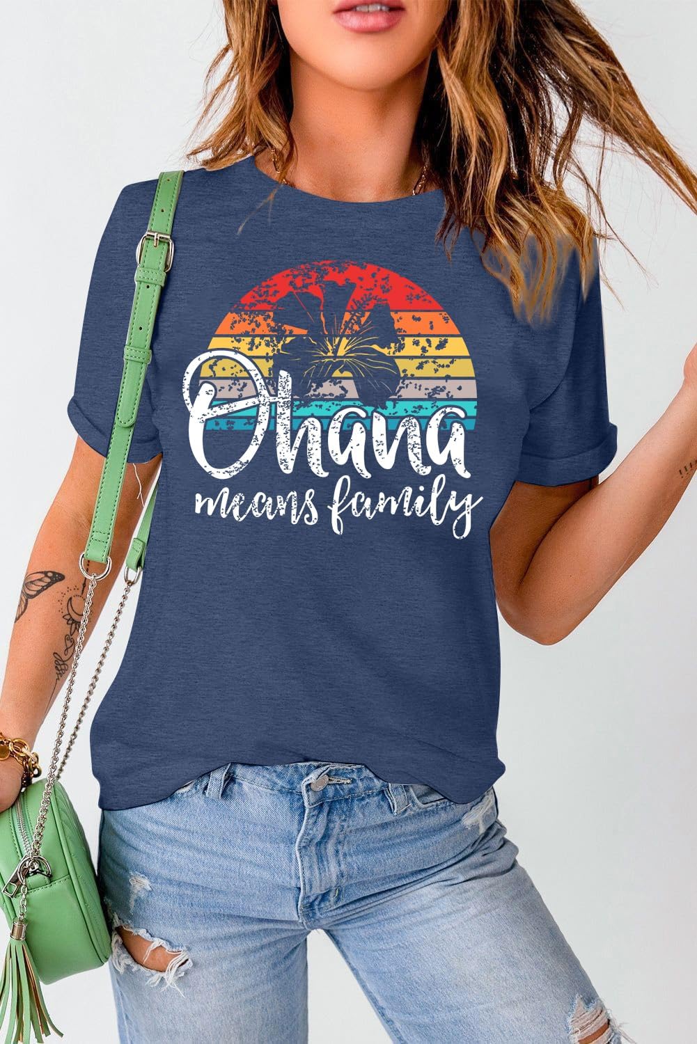 Ohana Means Family Tshirt Women: Hawaii Tropical Graphic T-Shirt Summer Vacation Short Sleeve Tee Top - Image 4