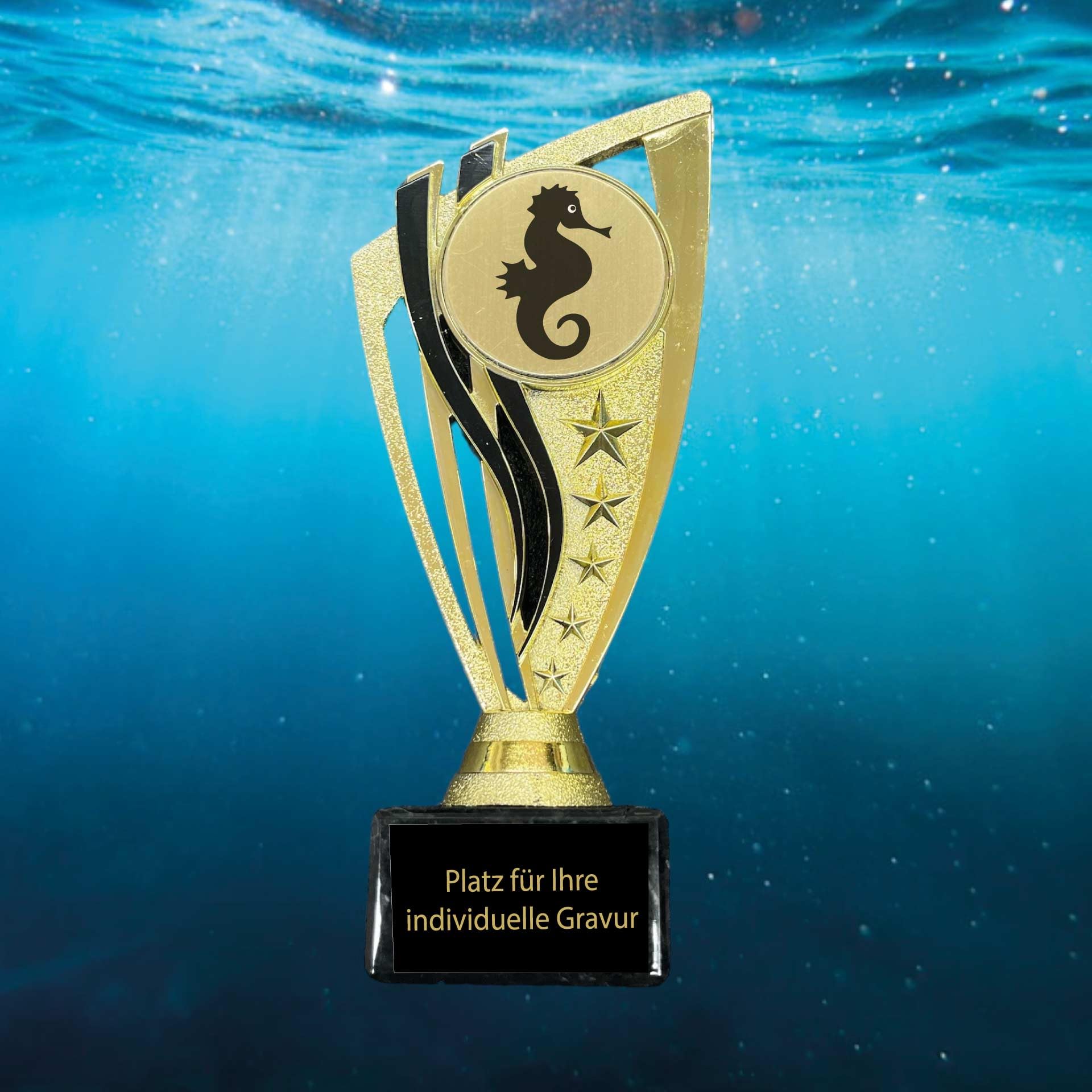 · Der Stolz des Seepferdchens: goldene Auszeichnung für die bestandene Seepferdchen Prüfung · Frühschwimmer · Anfängerschwimmen · Schwimmabzeichen · 20cm
