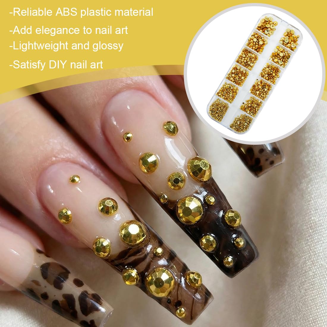 1 Boîte 3D Flatback Perle Ongle Or, perles dorées, Strass Ongle Nail Art, Bijoux Ongles, Demi-Rondes Métal Perle Bijoux pour Deco Ongle Nail Art, Strass Ongles