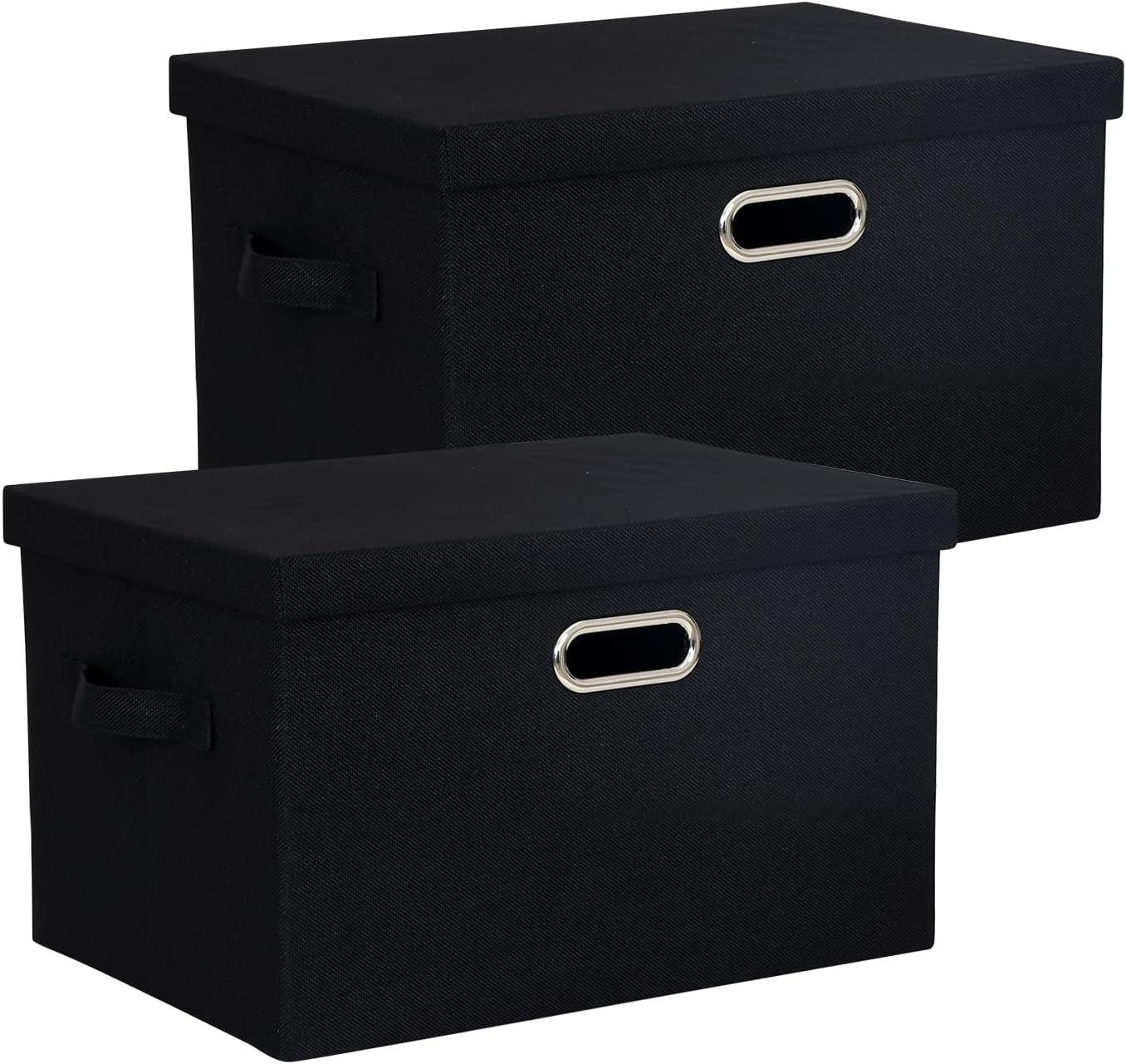 2-Pack Storage Bins with Lid, 16.6×12.3×11.1 Inch Fabric Cube Bins Organizer Basket Foldable Storage Box Containers with Handles for Closet Shelf Home Office Utility Room – Black
