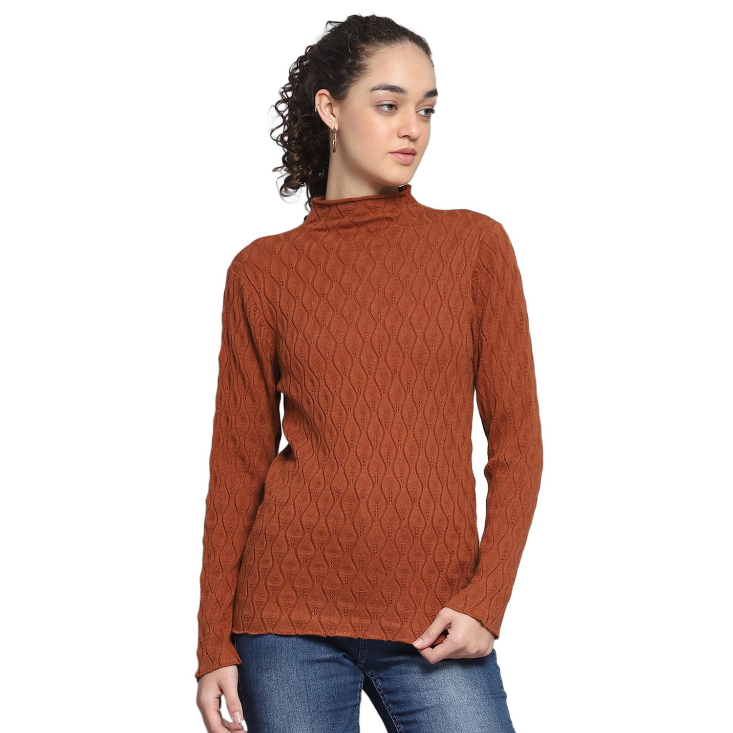 monte carlo Womens Self Design Rust High Neck Full Sleeve Sceavy-picture-24