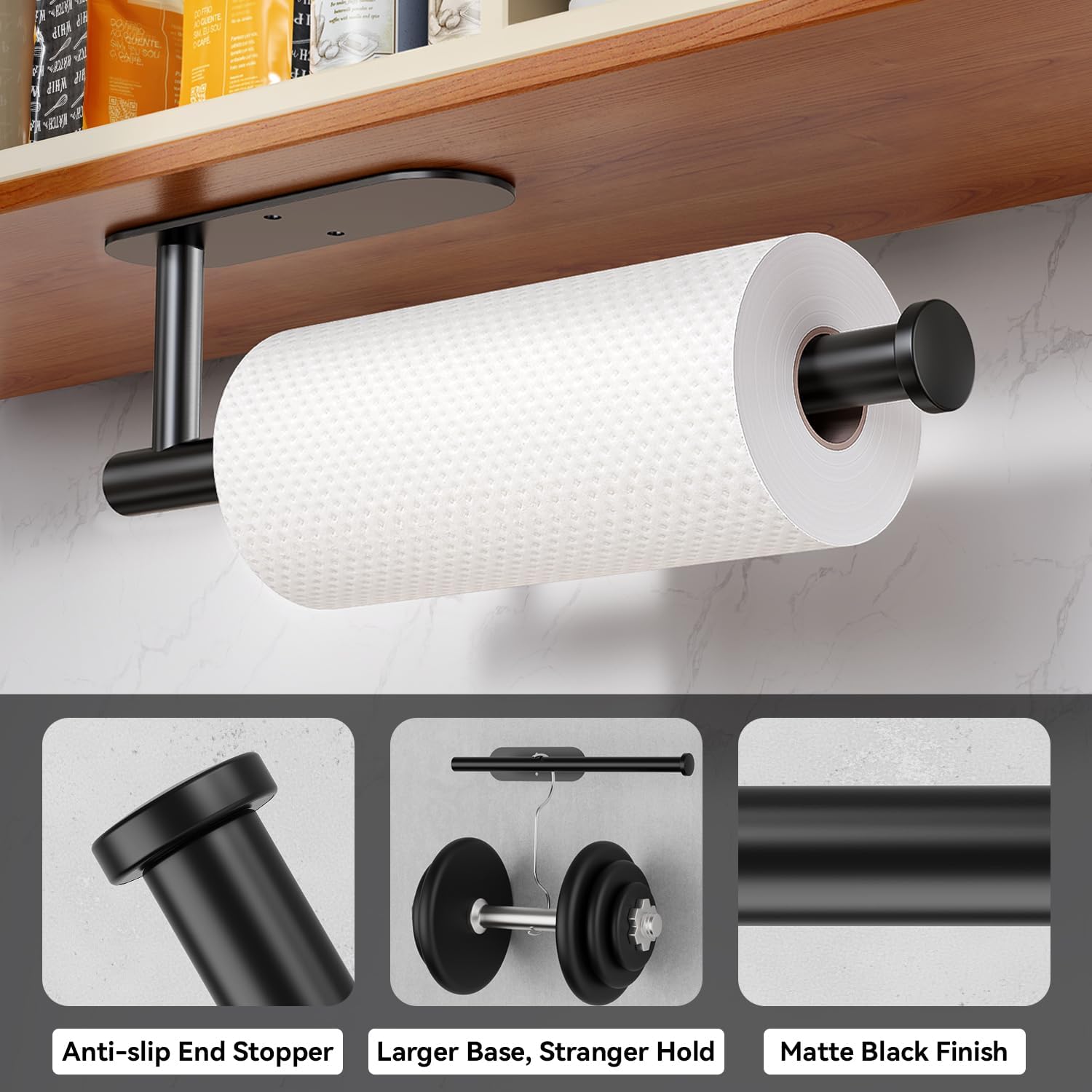Auxmir Under Cabinet Paper Towel Holder, 304 Stainless Steel, Black