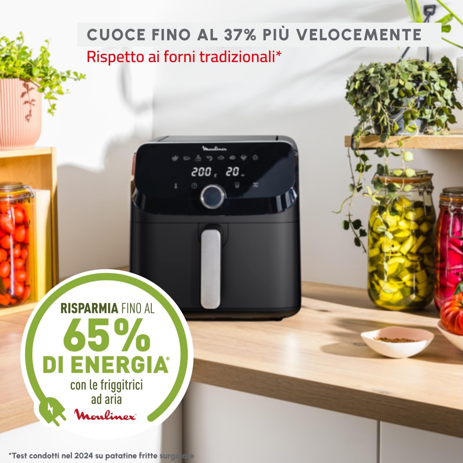 Moulinex Easy Fry Mega, Friggitrice ad Aria Versatile 7,5L/2kg per 8 Persone, 1700-2020W, Capacità Extra-Large, 9 Programmi di Cottura, Esperienza Personalizzata con My Moulinex, Colore Nero, EZ8558