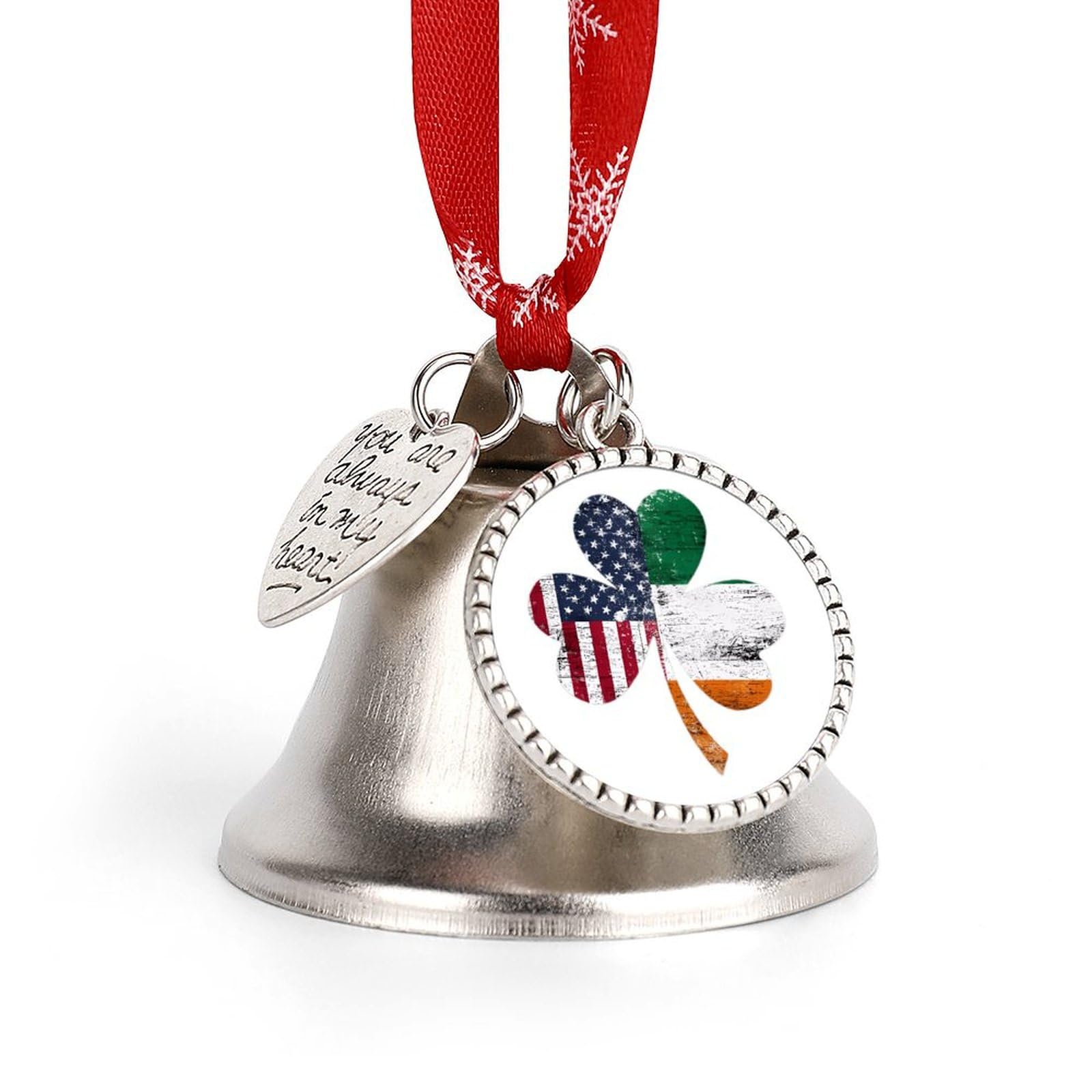 Irish U.S. Flag Clover Funny Christmas Bell Ornament Cute Xmas Tree Hanging Pendant Decoration for Holidays Party