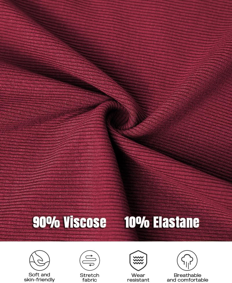 CHICME Women's Fall Long Sleeve Square Neck T Shirts with Built-in Shelf Bra Ribbed Knit Slim Fit Casual Basic Tops - Image 7