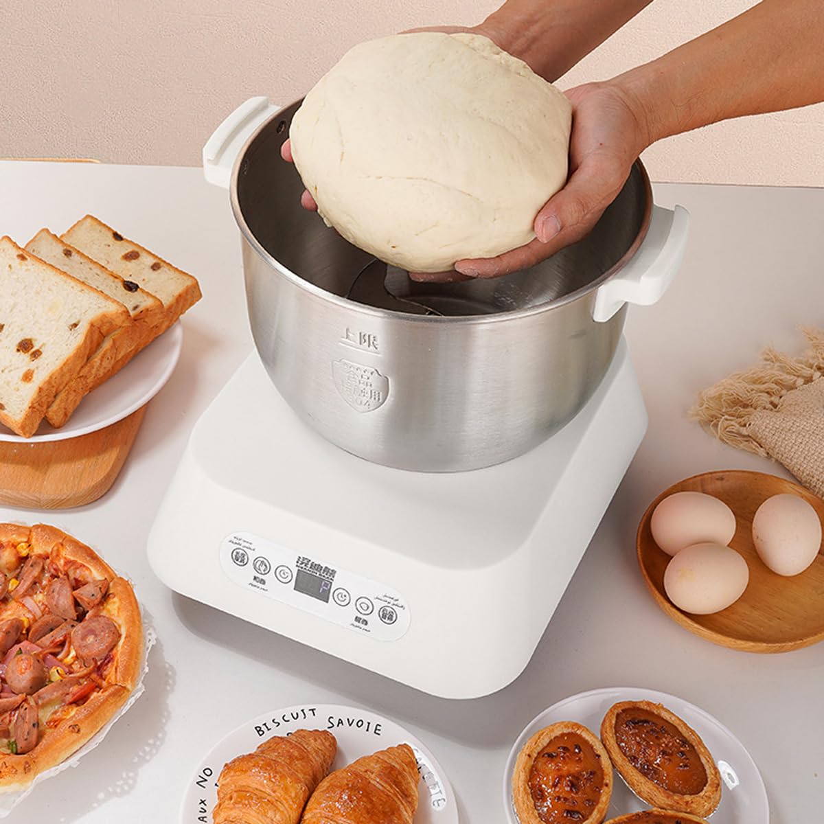 7L Edelstahl Teigmehl Mixer, Elektrischer Teigbereiter mit Fermentfunktion, Große Kapazität Automatische Knetmaschine, Thermostatische Gärung, Intelligenter Timer, Standmixer für Heimbacken