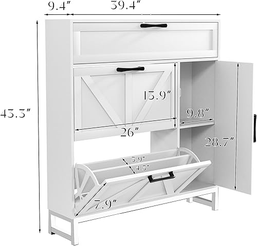 Miniatura 10 de Callales Armario de almacenamiento para zapatos para entrada, gabinete delgado y estrecho para zapatos con 2 cajones abatibles, armario organizador