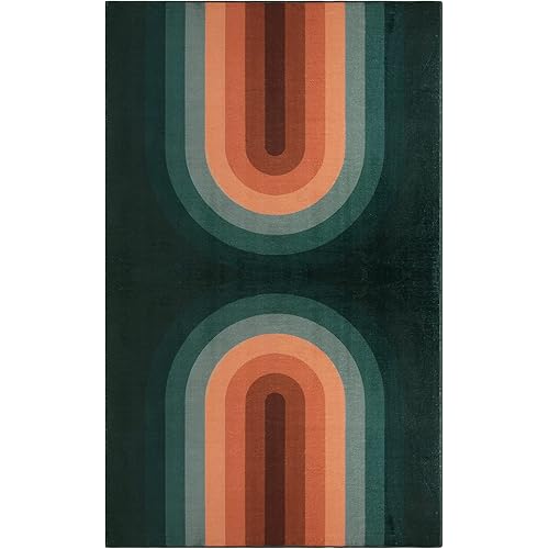 Lahome Rainbow Living Room Area Rug - 3 x 5 Rug for Bedroom Ultra-Thin Non-Slip Washable Rug Modern Small Carpet Indoor Home Decor Floor Mat Kitchen Playroom Dining Room Office ,Dark Green