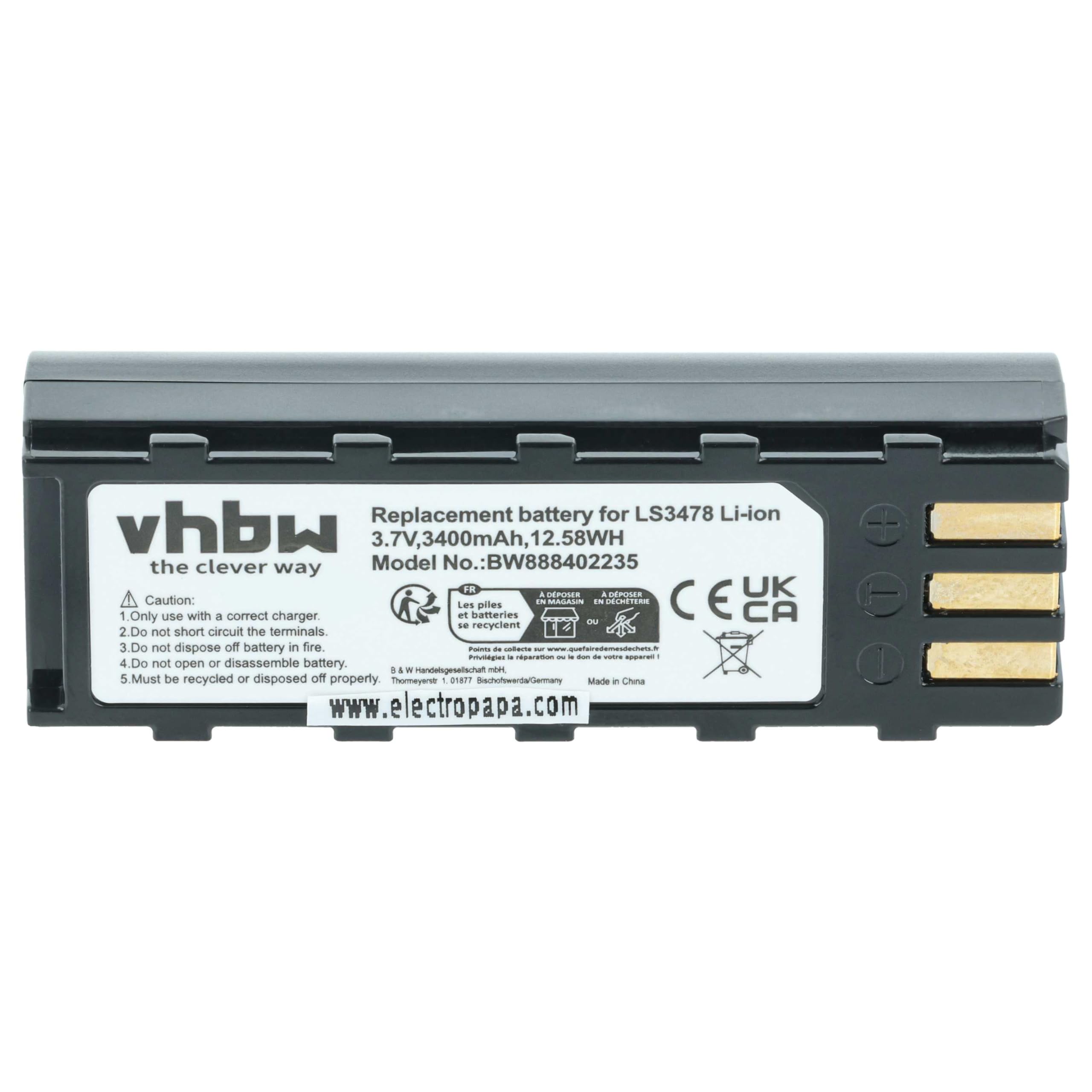vhbw 5 x bateria kompatybilna z Symbol LS3478ER, LS3578, DSS3478, LS3478, DS3578, DS3478 czytnik kodów kreskowych, POS (3400 mAh, 3,7 V, litowo-jonowy)