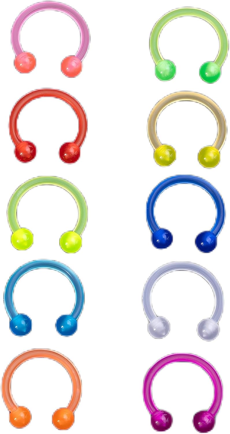 10PC Neon Lip Ring Nose Ring Luminous Soft Pole Horseshoe Spacer Ring Perforated Jewelry Women