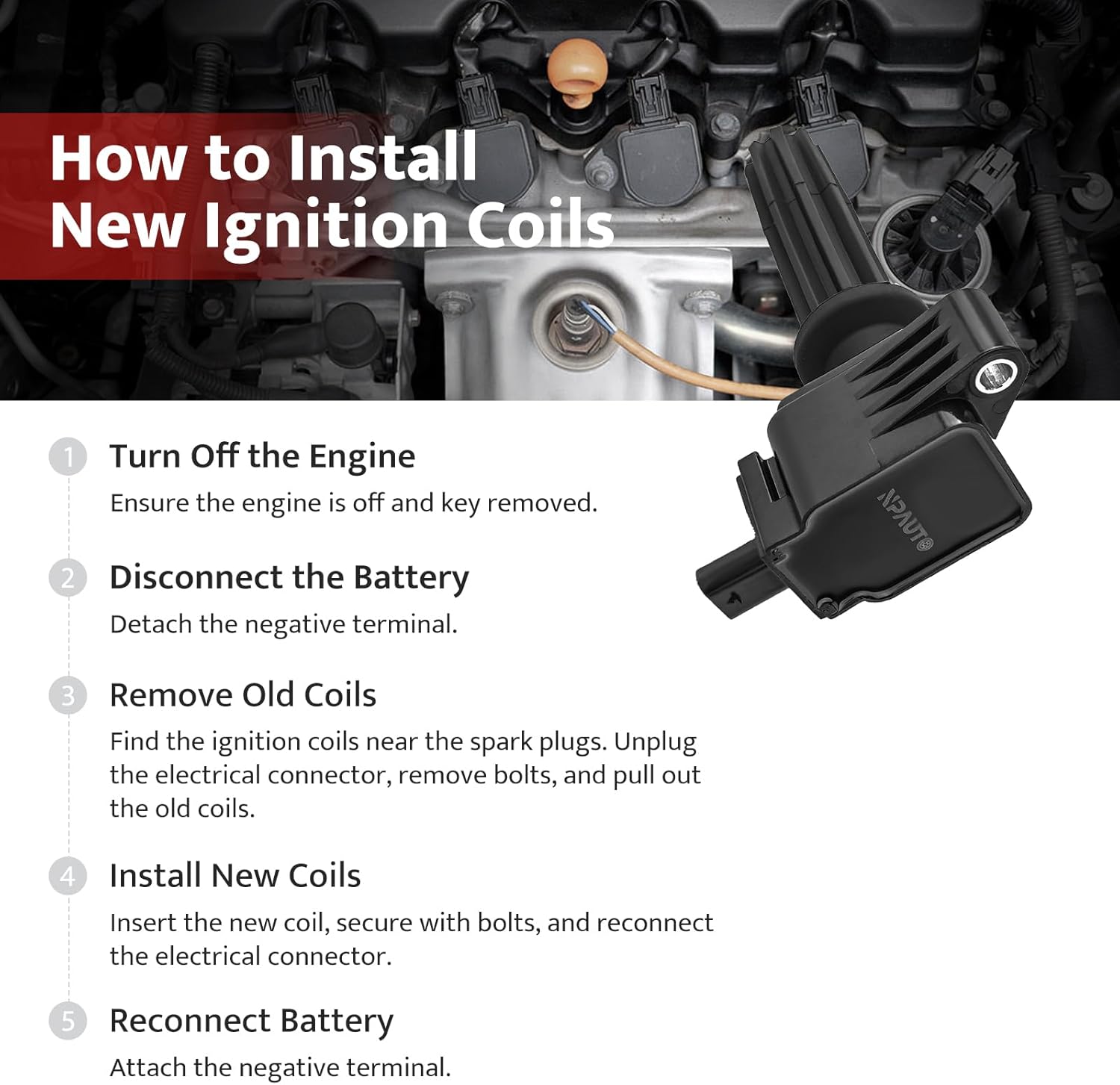 Ignition Coil Pack Set of 4 fit for 2.0 2.3 Turbo 2013 2014 2015 2016 2017 2018 2019 Ford Escape, Focus, Fusion, Explorer, Edge Mustang Taurus, Lincoln MKZ MKT MKC, Ecoboost 2.0T 2.3T, UF670