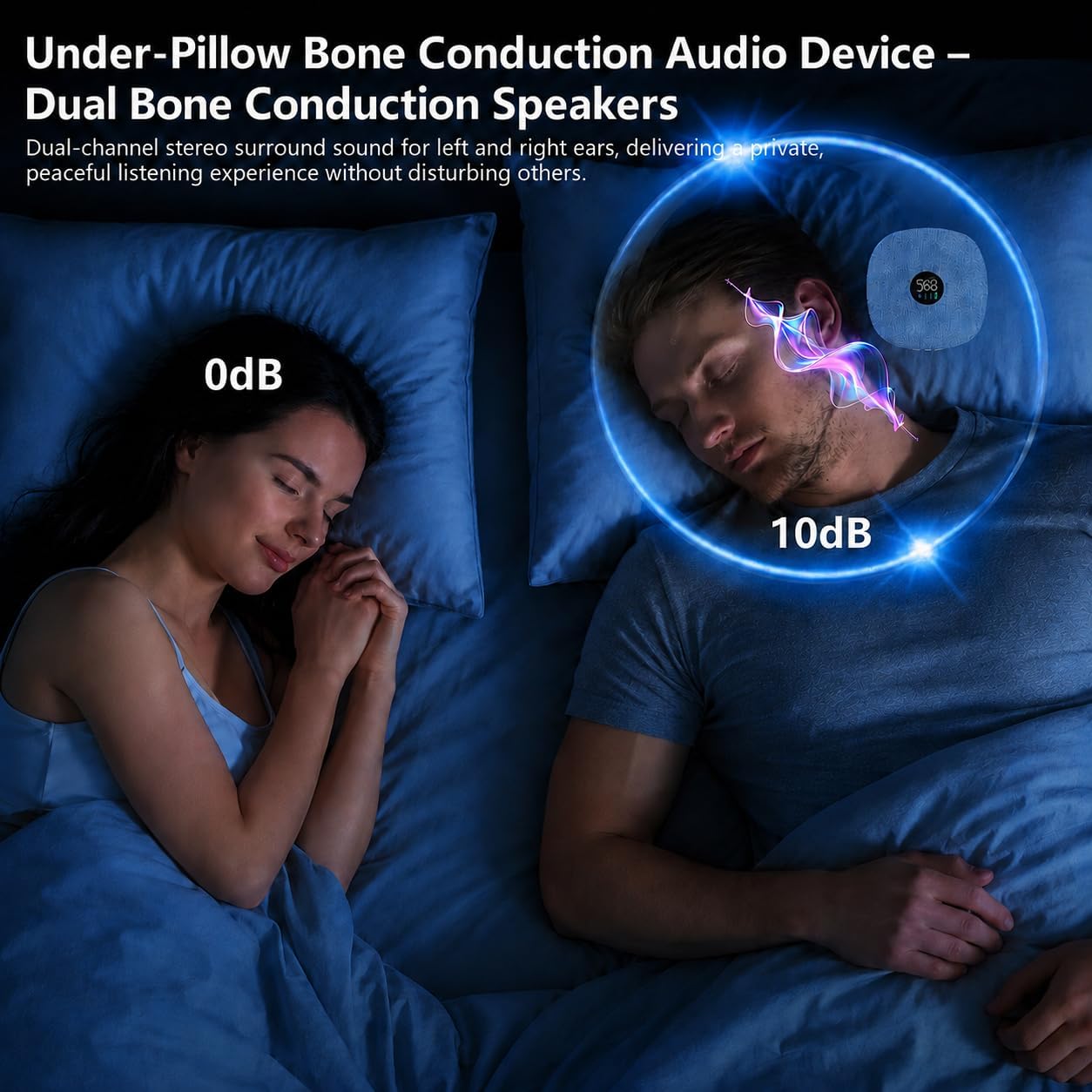 Under Pillow Speaker for Sleeping, Dual Bone Conduction Bluetooth Pillow Speaker with LED Display, Two listening Modes, 955 Minute Timer Adjustment, 16 Hour Battery Life for Sleep Aid (Blue) thumbnail
