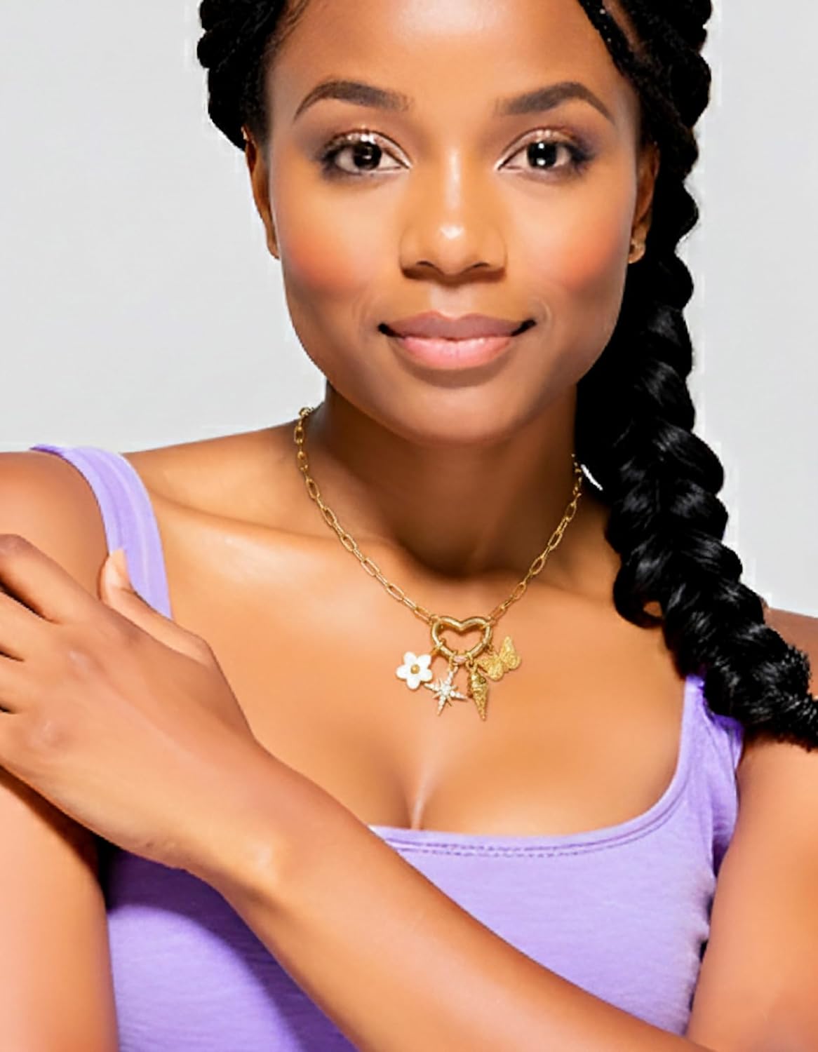 Charm Necklace for Women, 14K Gold Plated Chunky Charm Necklace Paperclip Chain Toggle Clasp Butterfly, Ice Cream, North Star, Flower Pendant Summer Jewelry for Women - Image 6